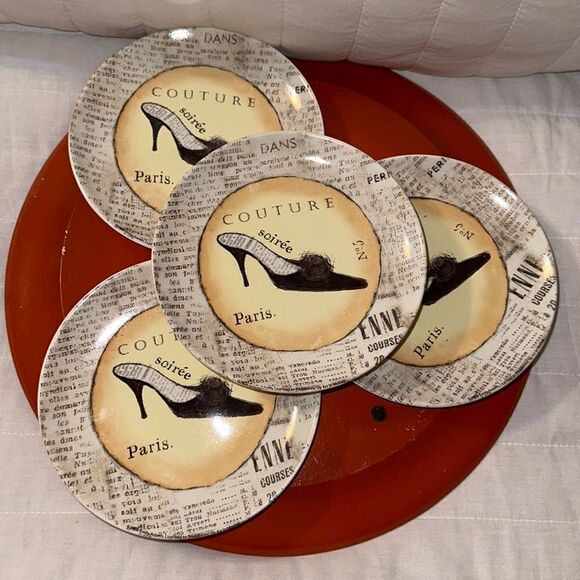 Precioso Set of 4 Paris No 5 Soirée Couture Mini Petite Dessert Stiletto Plates - Picture 1 of 9